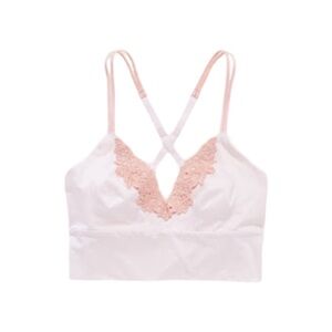 aerie sunnie chill longline sports bra / lace bralette in ballet pink color